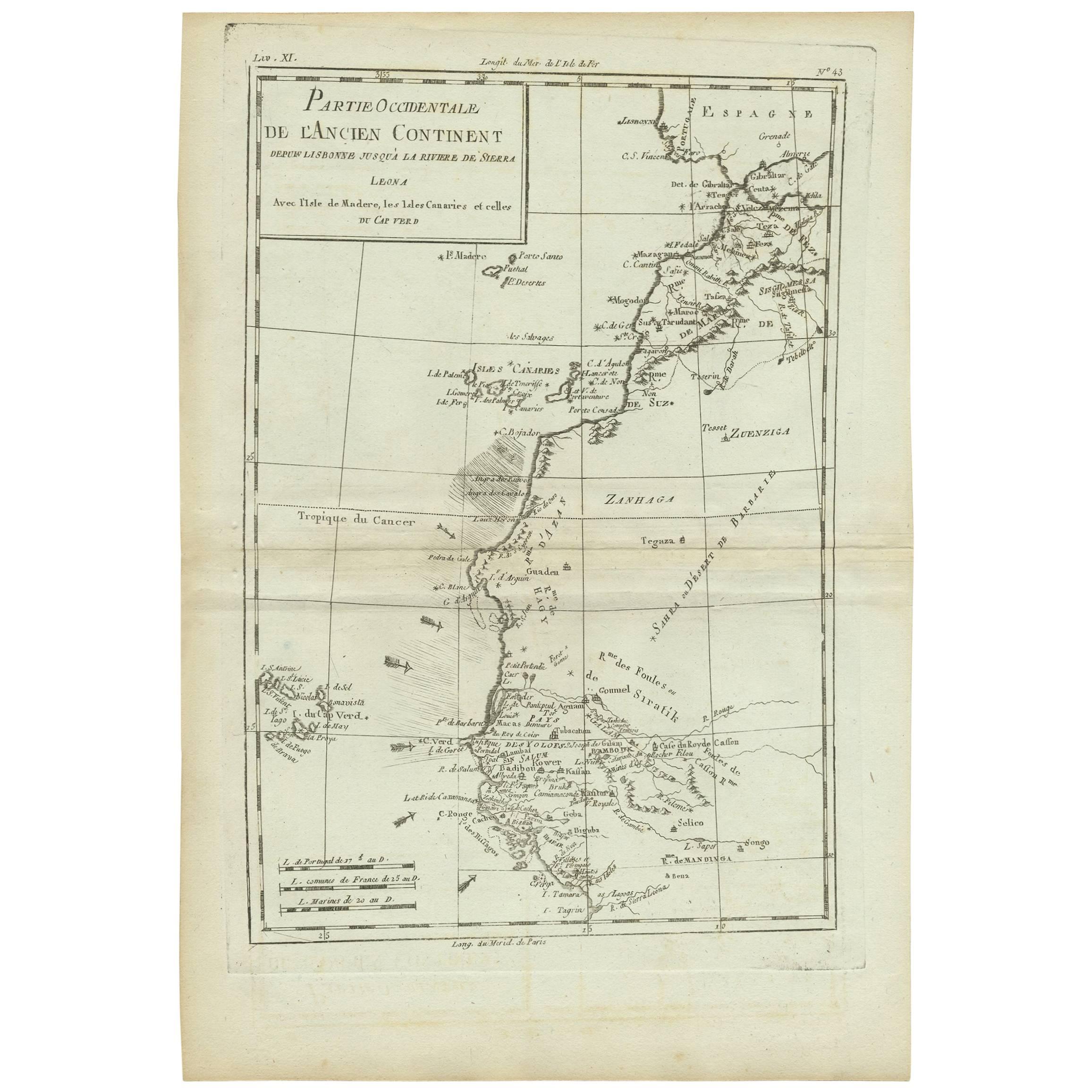 Mapa antiguo de África Occidental por R. Bonne, 1780