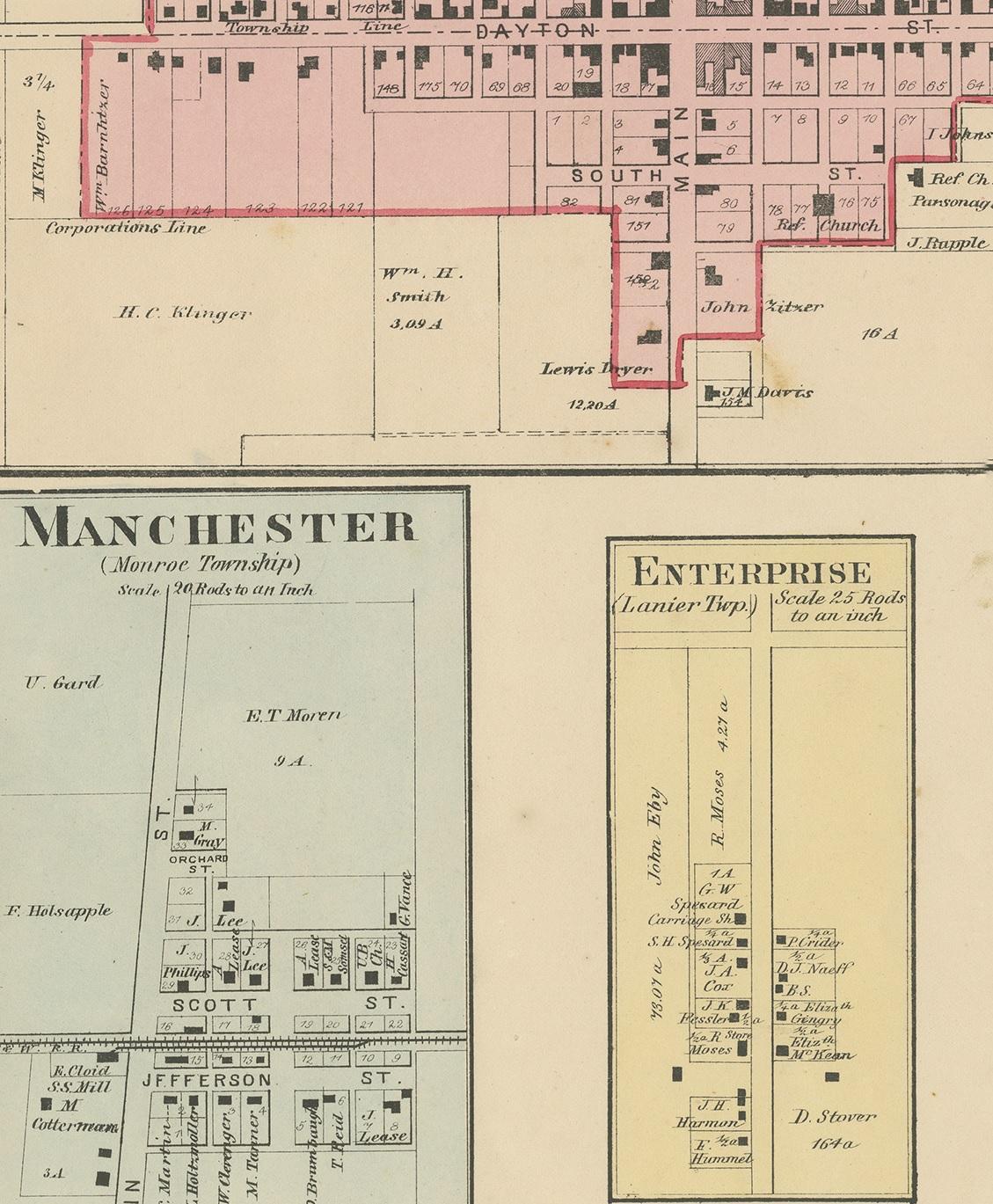 19th Century Antique Map of West Alexandria, Manchester & Enterprise, 1871 For Sale
