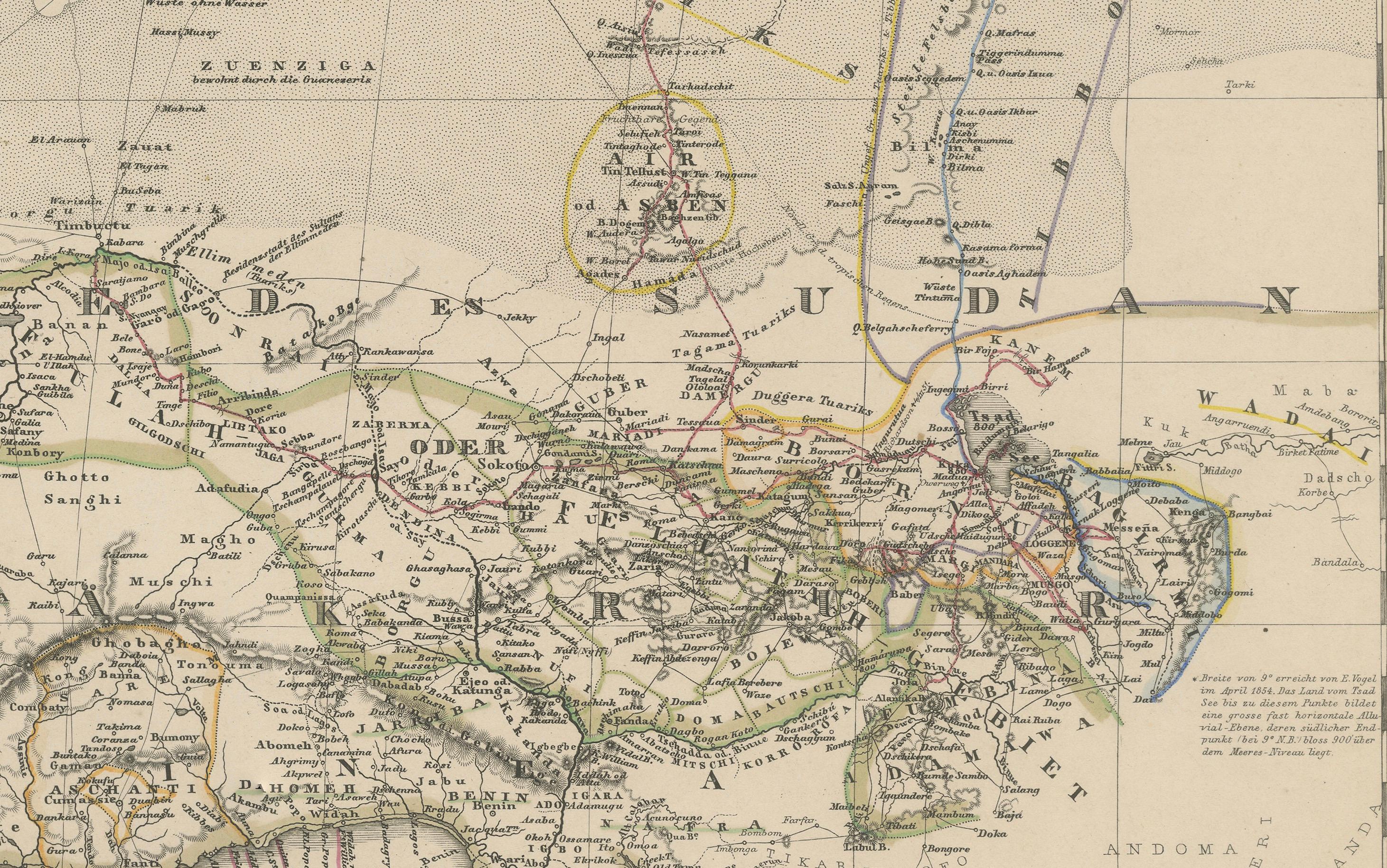 Mapa antiguo de África Occidental y Central - Atlas Stieler, Justus Perthes 1857 Grabado en venta