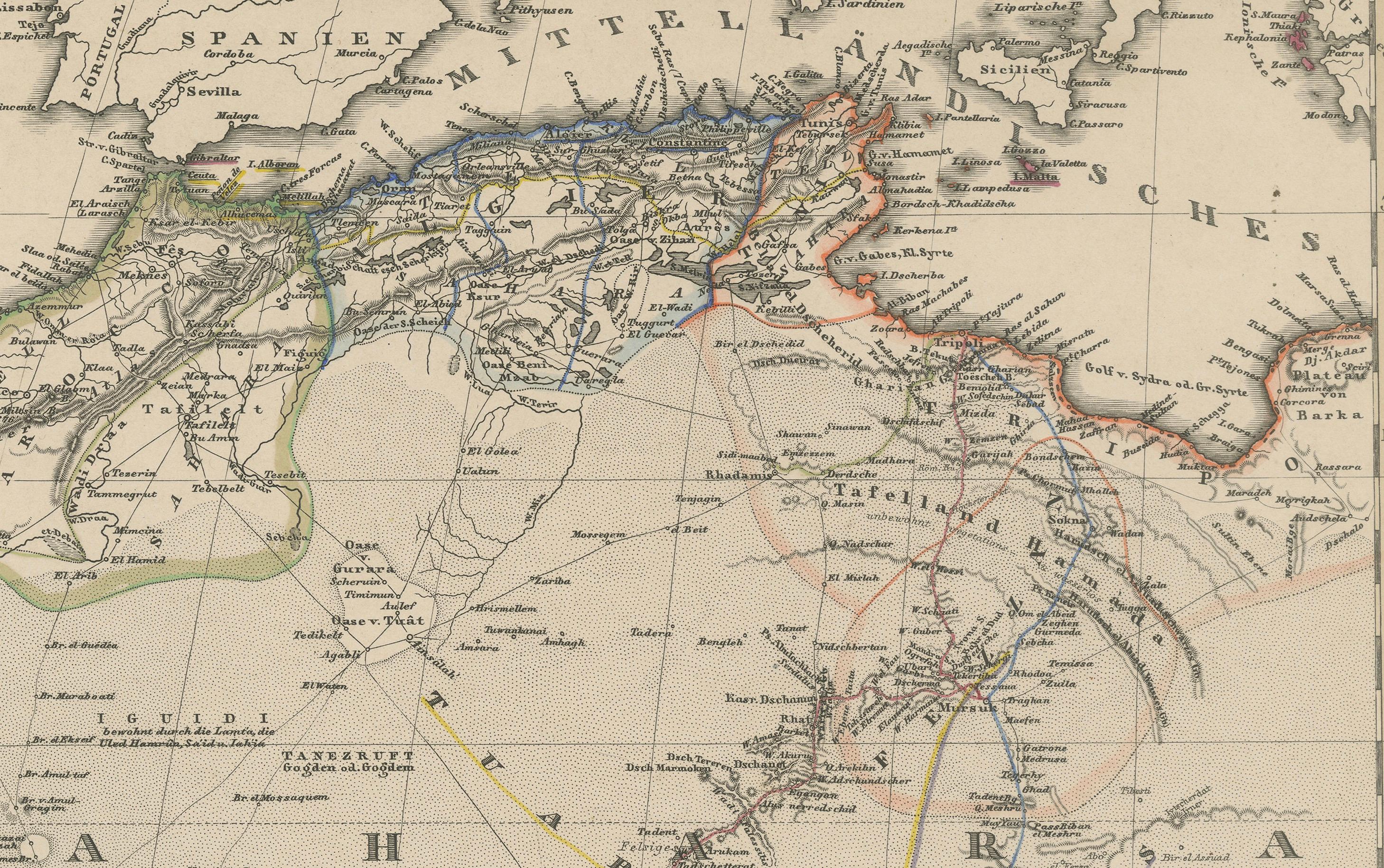 Mapa antiguo de África Occidental y Central - Atlas Stieler, Justus Perthes 1857 en Bueno estado para la venta en Langweer, NL