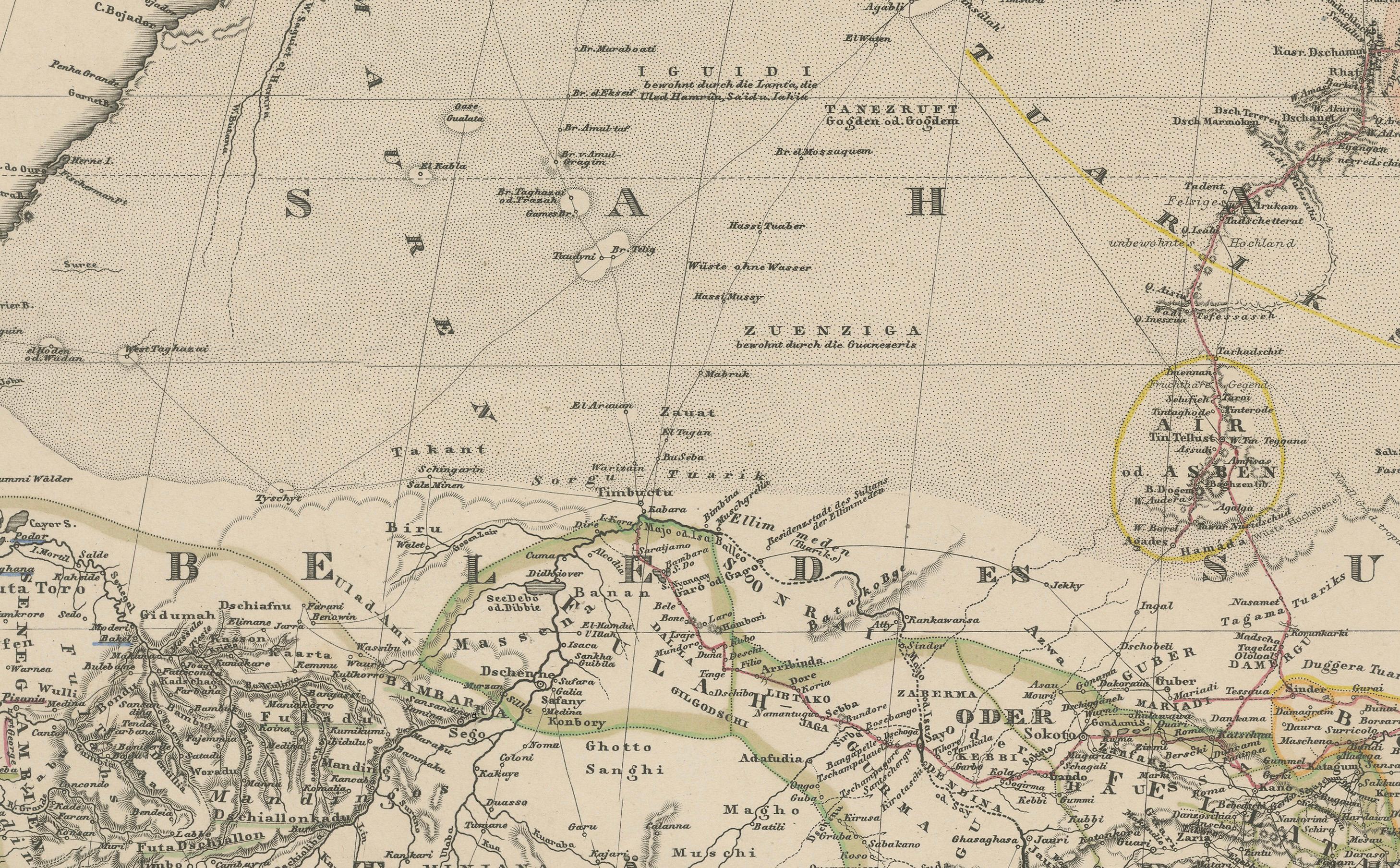 Mapa antiguo de África Occidental y Central - Atlas Stieler, Justus Perthes 1857 siglo XIX en venta