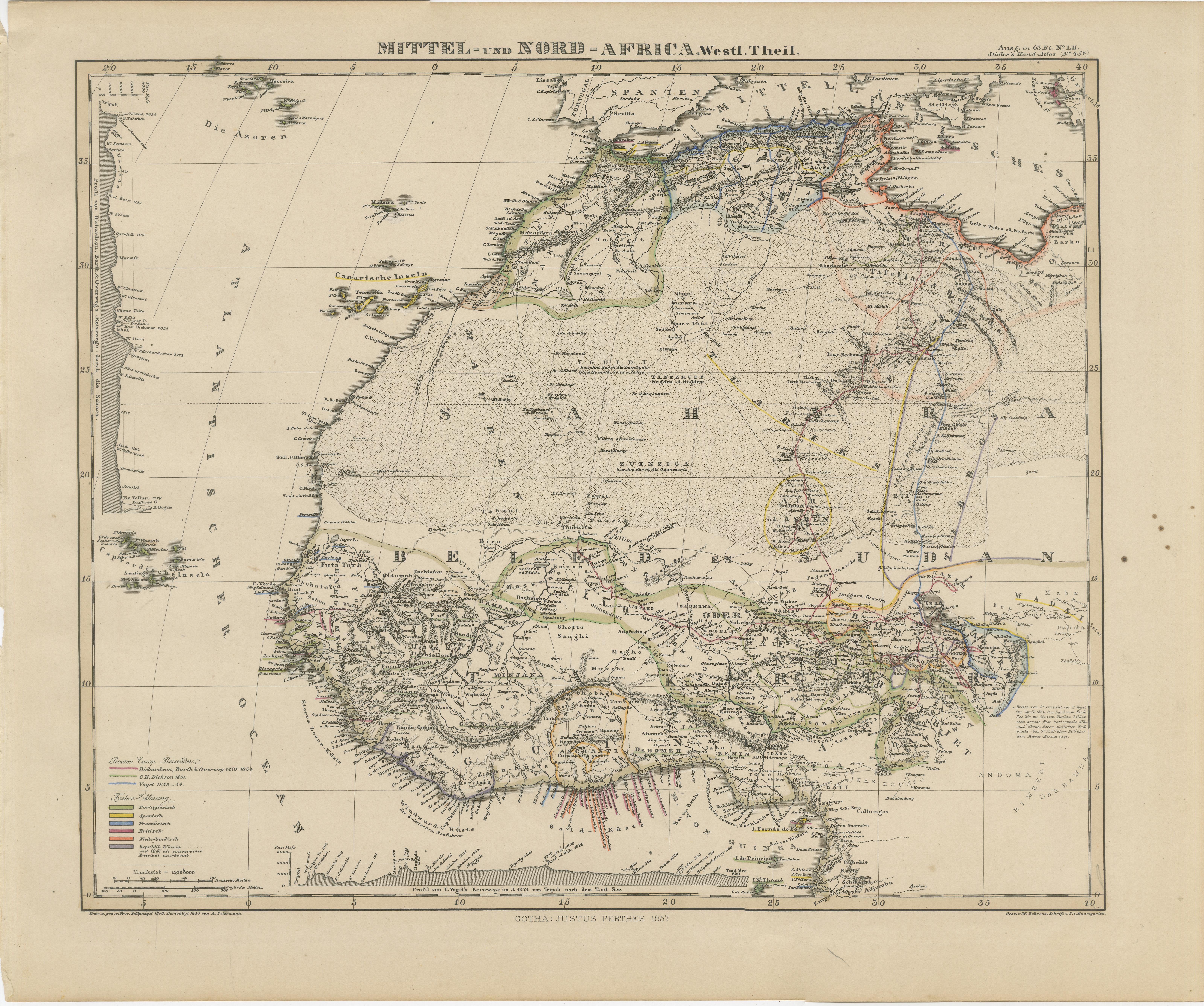 Mapa antiguo de África Occidental y Central - Atlas Stieler, Justus Perthes 1857 en venta 1