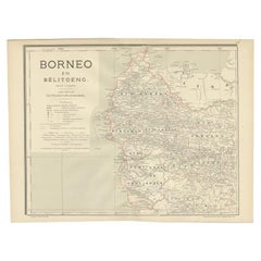 Mapa antiguo de Kalimantan Occidental, Borneo, Indonesia, 1900
