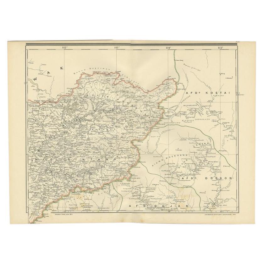 Antique Map of West Kalimantan (Schwaner Mountains), Borneo, Indonesia, 1900 For Sale