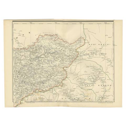 Antique Map of West Kalimantan (Schwaner Mountains), Borneo, Indonesia, 1900