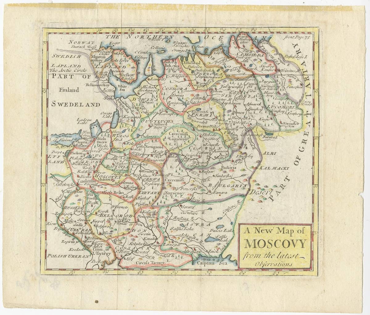Antique Map of West Russia, with Title a New Map of Moskovy, 1741