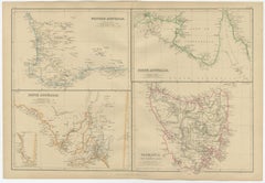 Antique Map of West, South, North Australia and Tasmania by W. G. Blackie, 1859