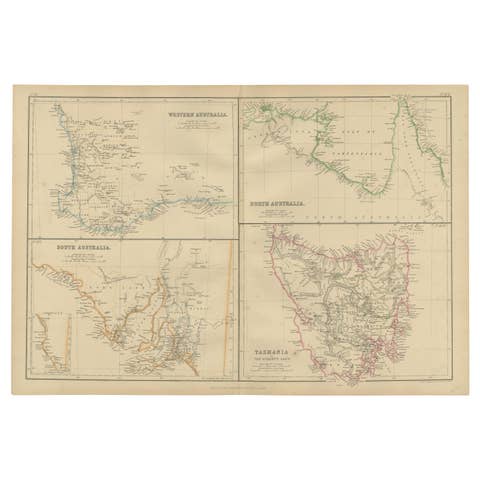 Antique Map of West, South, North Australia and Tasmania by W. G. Blackie, 1859