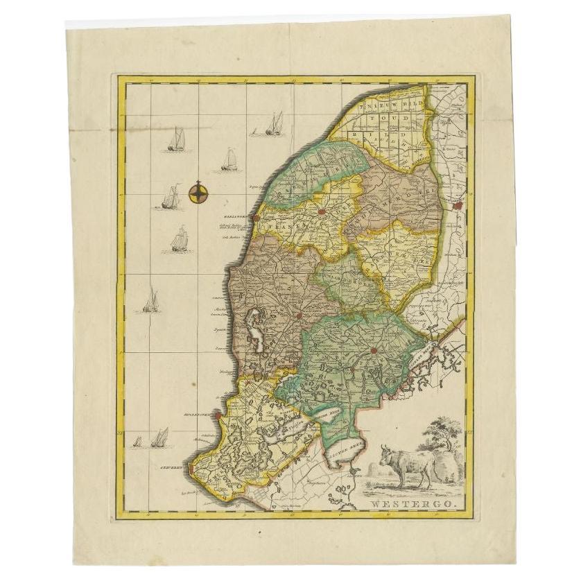 Antique Map of Westergo, Friesland in the the Netherlands, by Tirion, 1744 For Sale