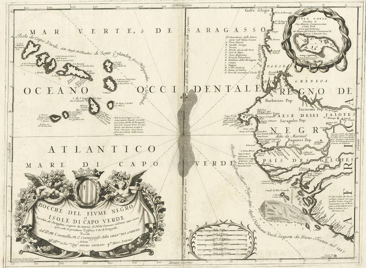 Antique Map of Western Africa and the Cape Verde Islands by Coronelli, 1691