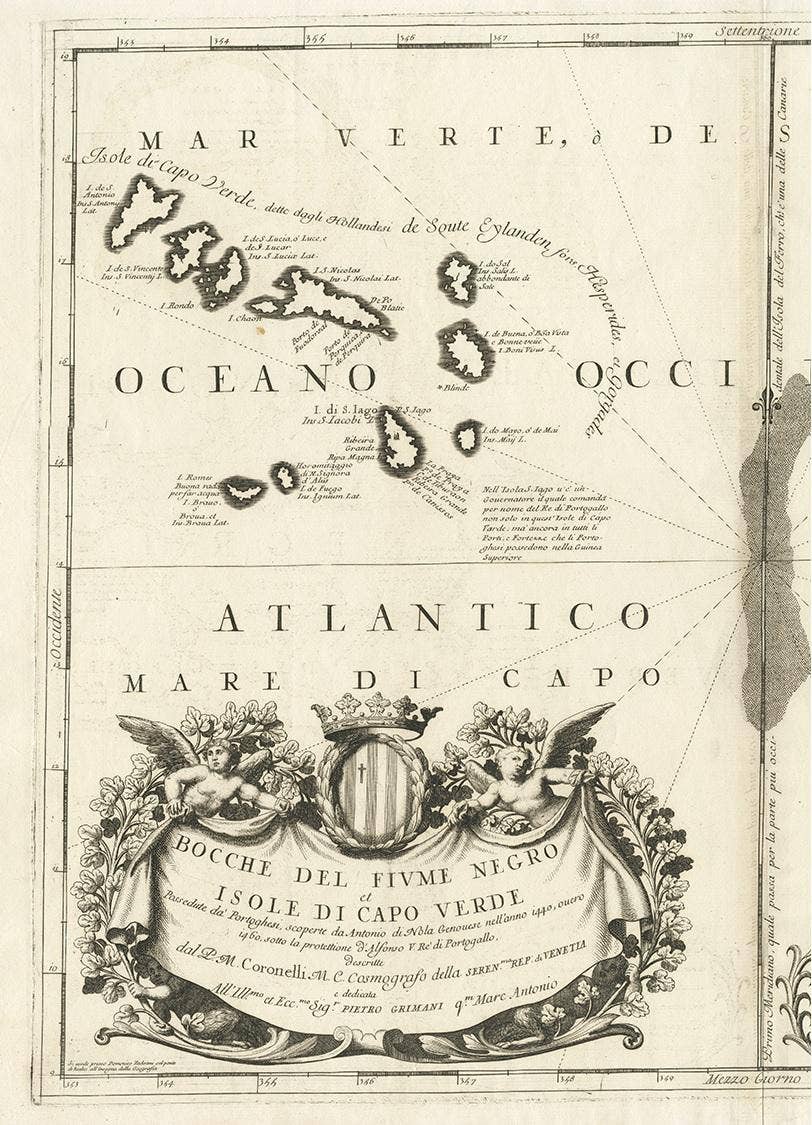 Antique Map of Western Africa and the Cape Verde Islands by Coronelli, 1691