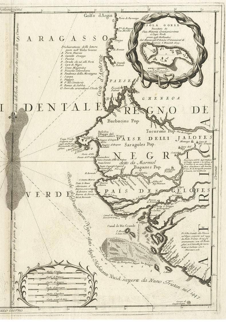 Antique Map of Western Africa and the Cape Verde Islands by Coronelli, 1691