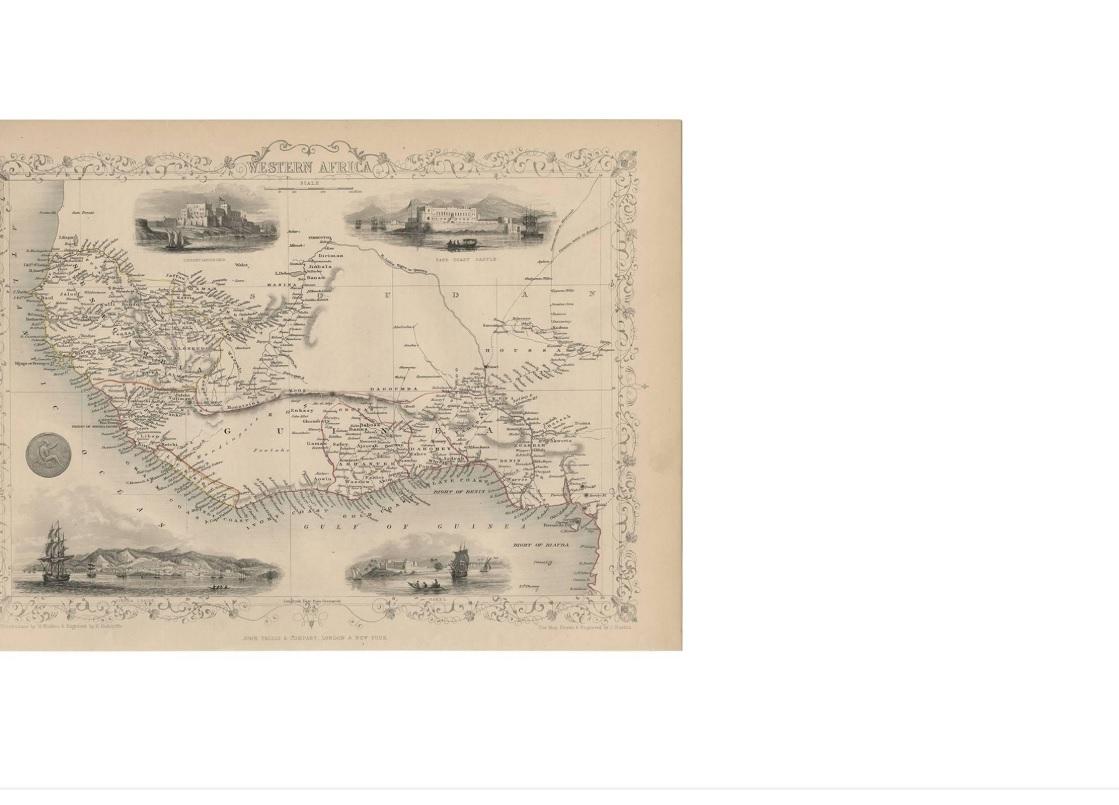 Antique Map of Western Africa by J. Tallis, circa 1851 In Good Condition In Langweer, NL