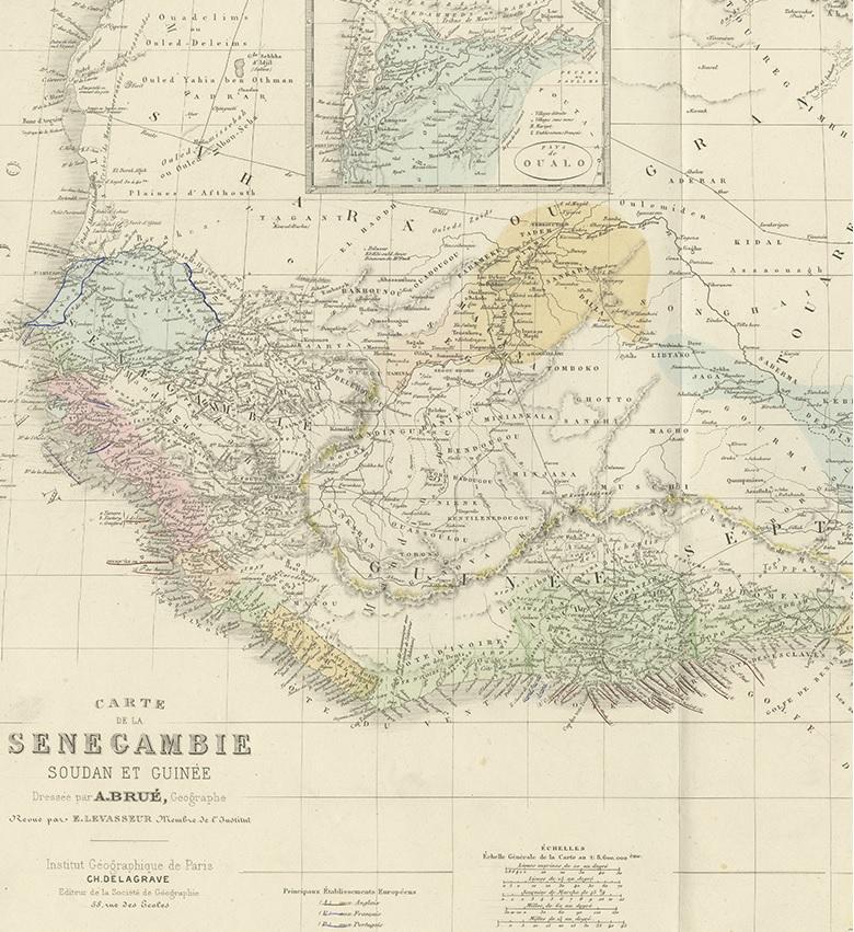 Carte ancienne d'Afrique de l'Ouest par Levasseur '1875' Bon état - En vente à Langweer, NL