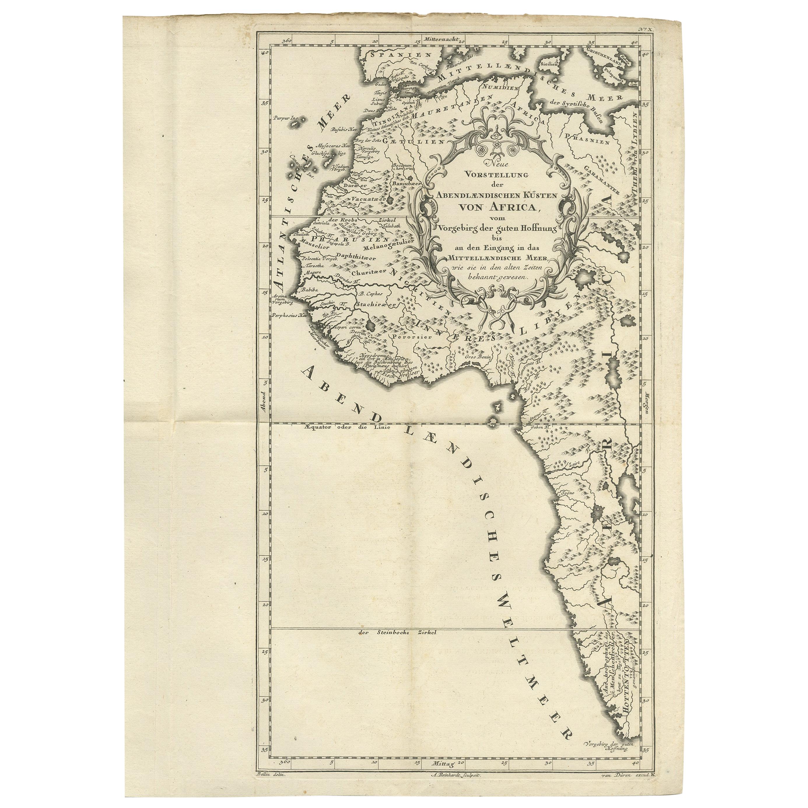 Originale antikecoulorierte Originalkarte von Westafrika, 1749