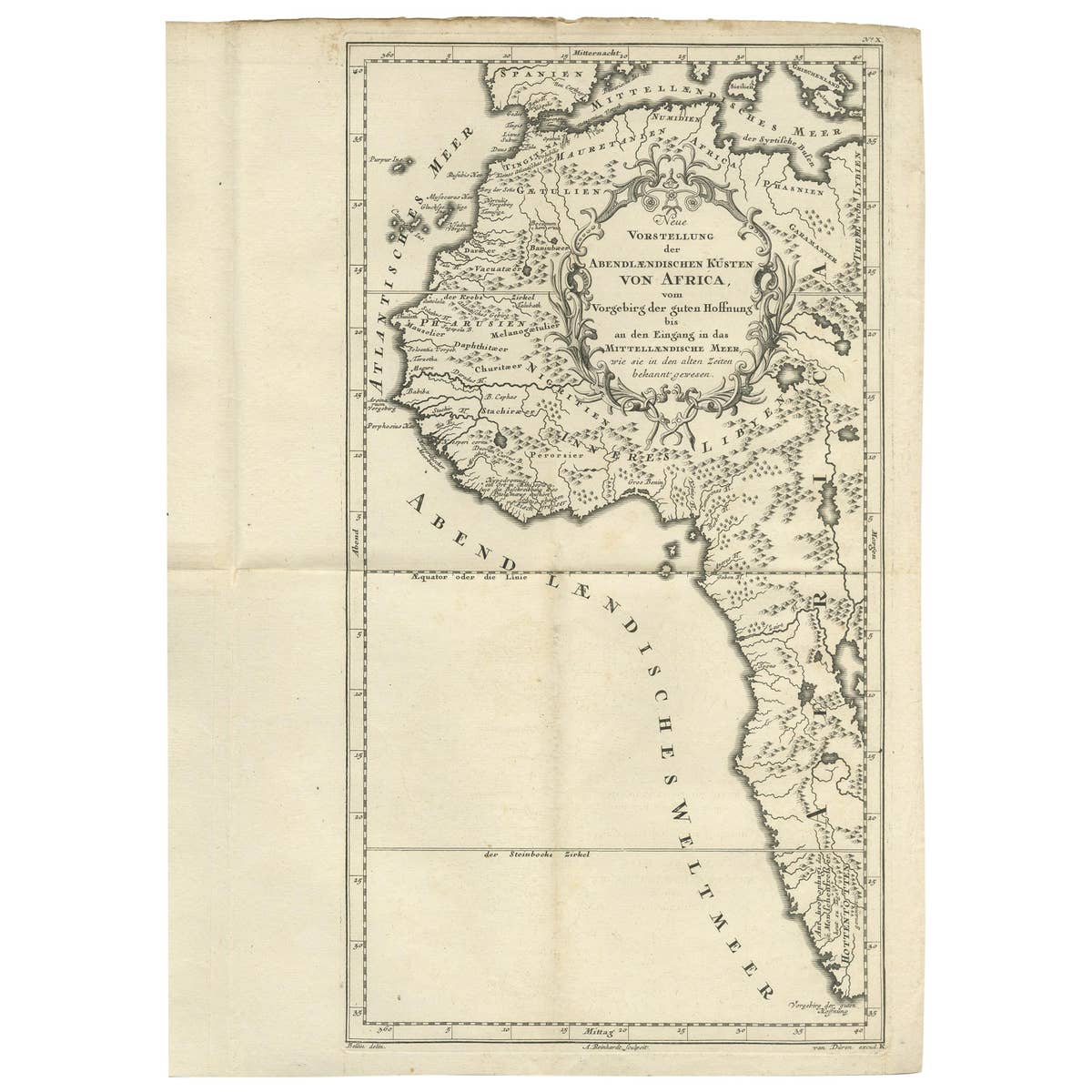 Uncoulored Original Antique Map of Western Africa, 1749