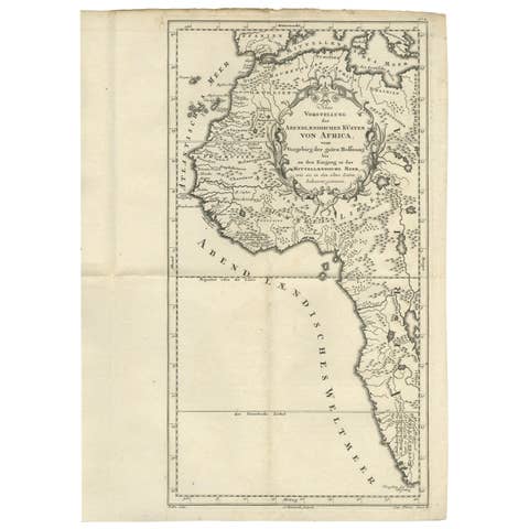 Uncoulored Original Antique Map of Western Africa, 1749