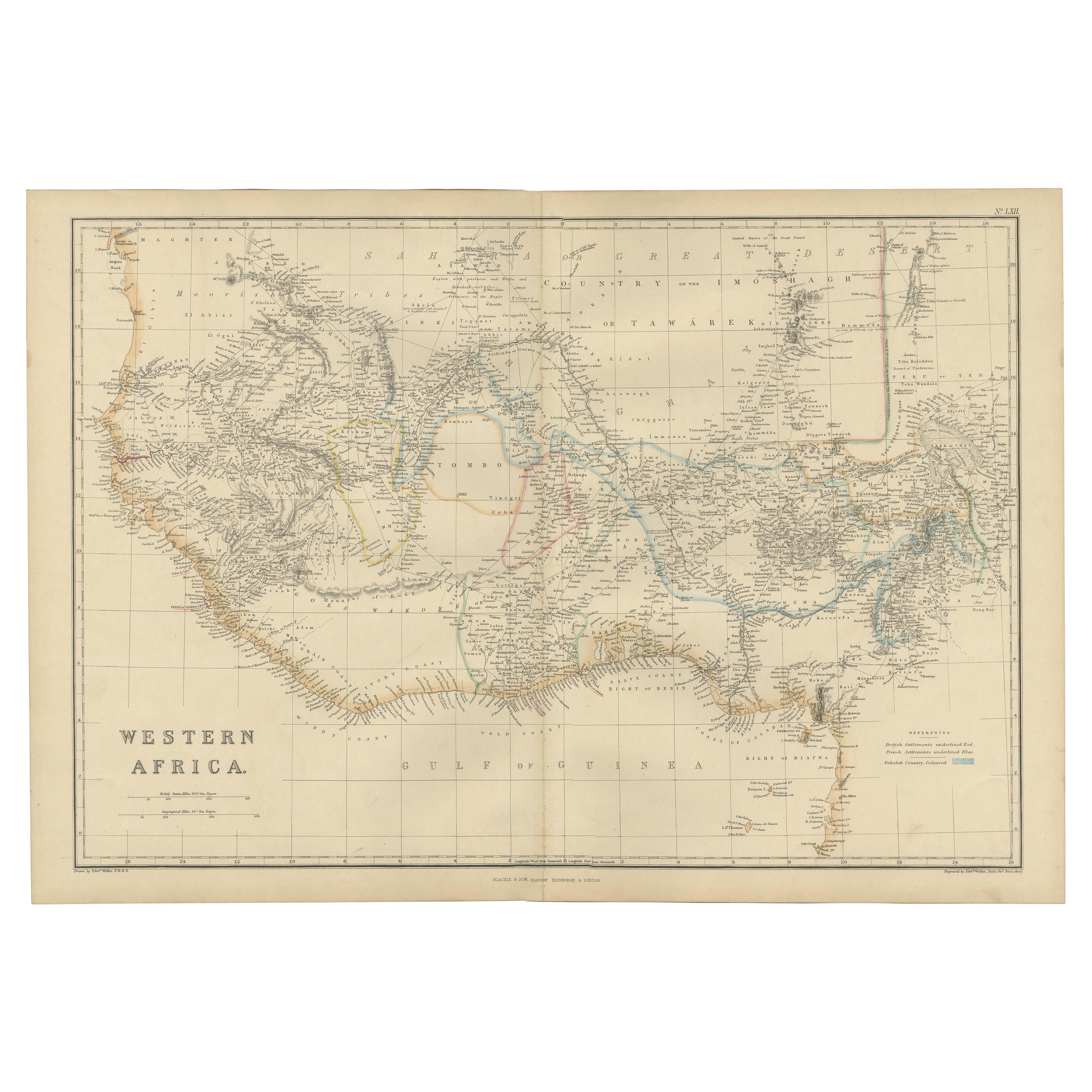 Western Africa Antique Map by W. G. Blackie, 1859 For Sale