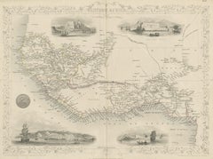 Antique Map of Western Africa with Vignettes of Cape Coast Castle etc, ca.1851