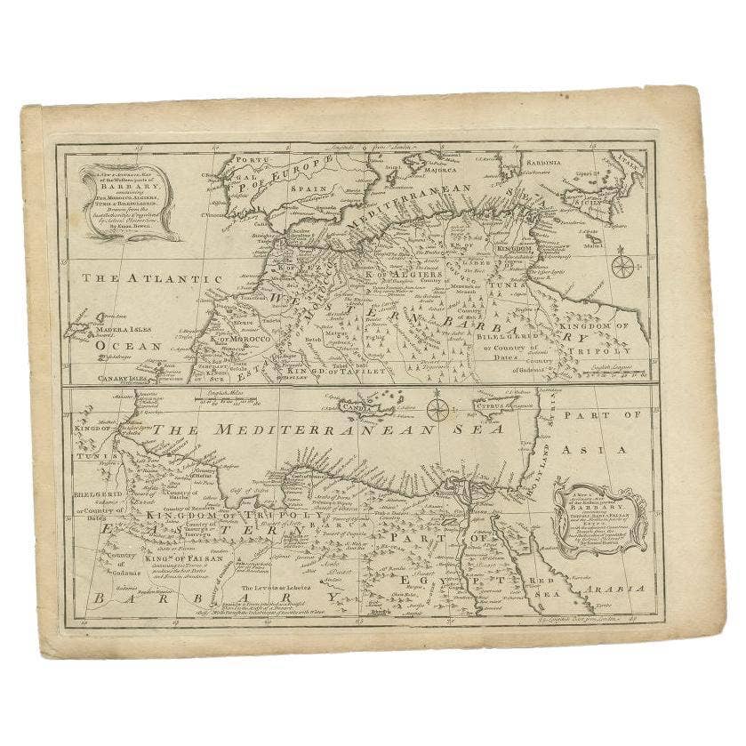 Antique Map of Western and Eastern Barbary in Africa, c.1744