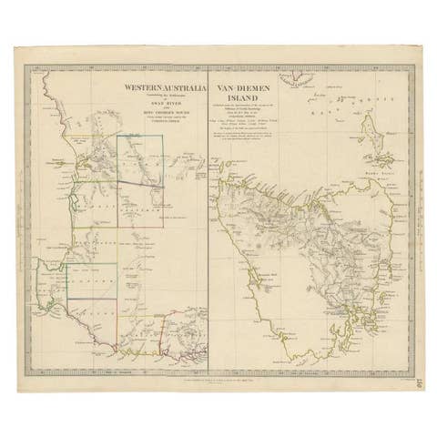 Antique Map of Western Australia and Van Diemen's Land or Tasmania, 1833