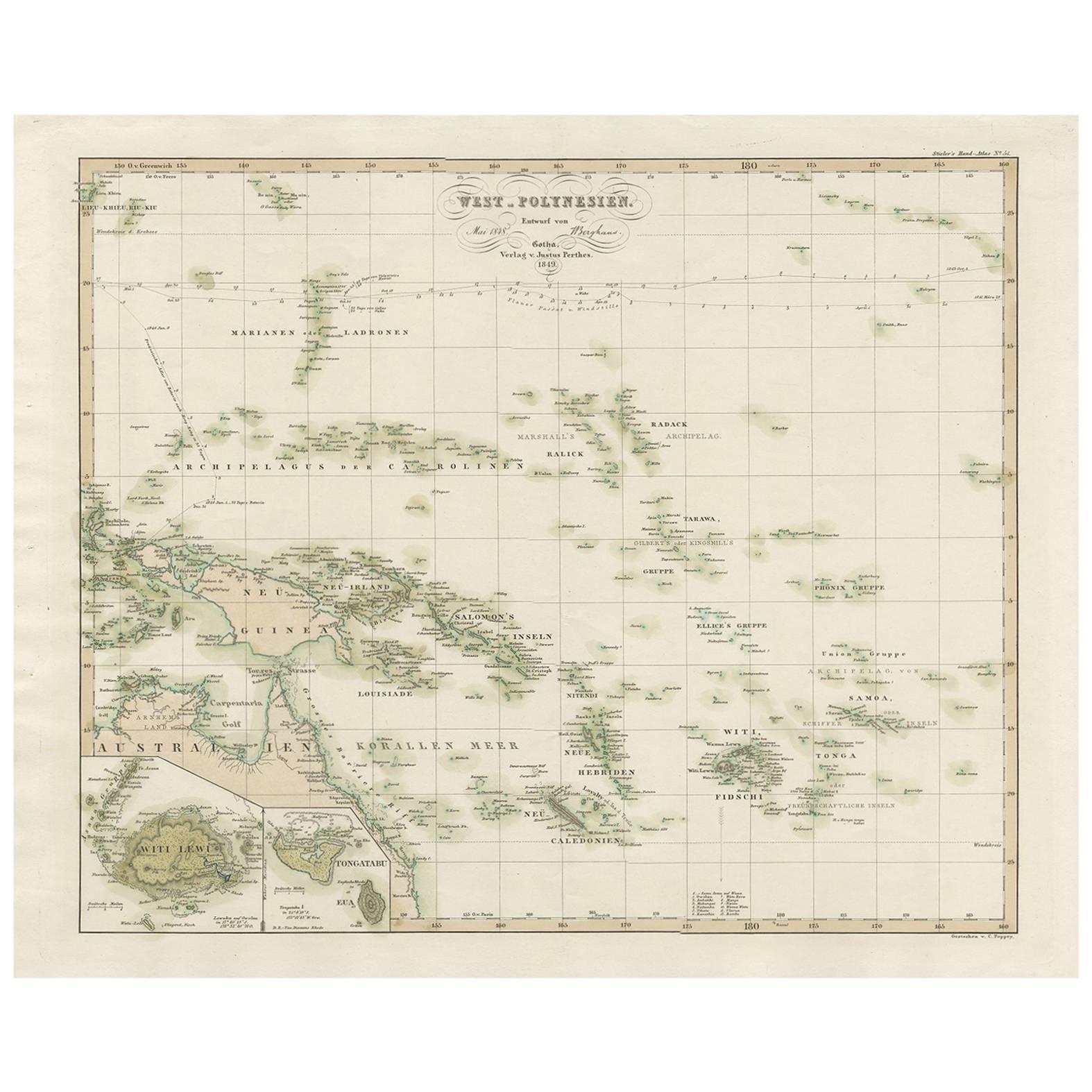 Carte ancienne de la Polynésie occidentale, 1849