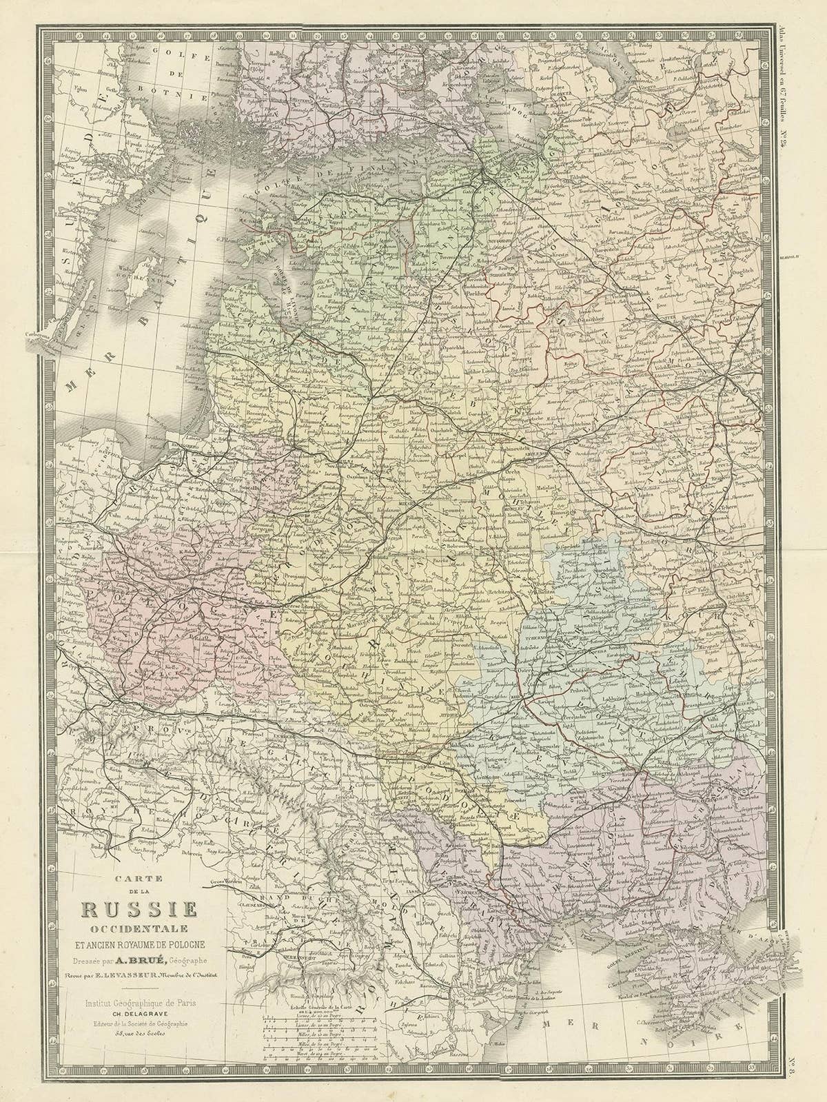 Antique Map of Western Russia by Levasseur, '1875'