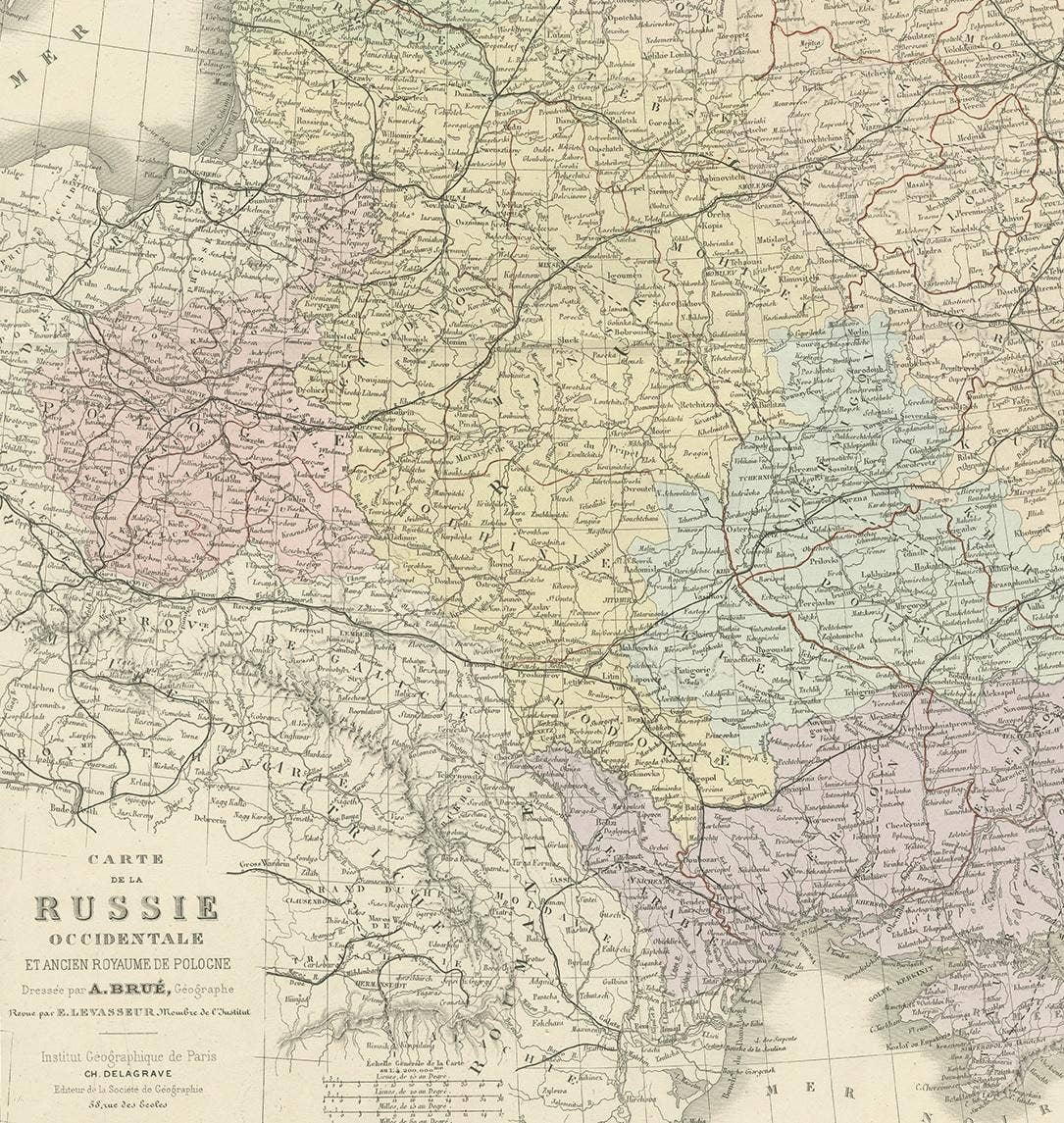 Antique Map of Western Russia by Levasseur, '1875'