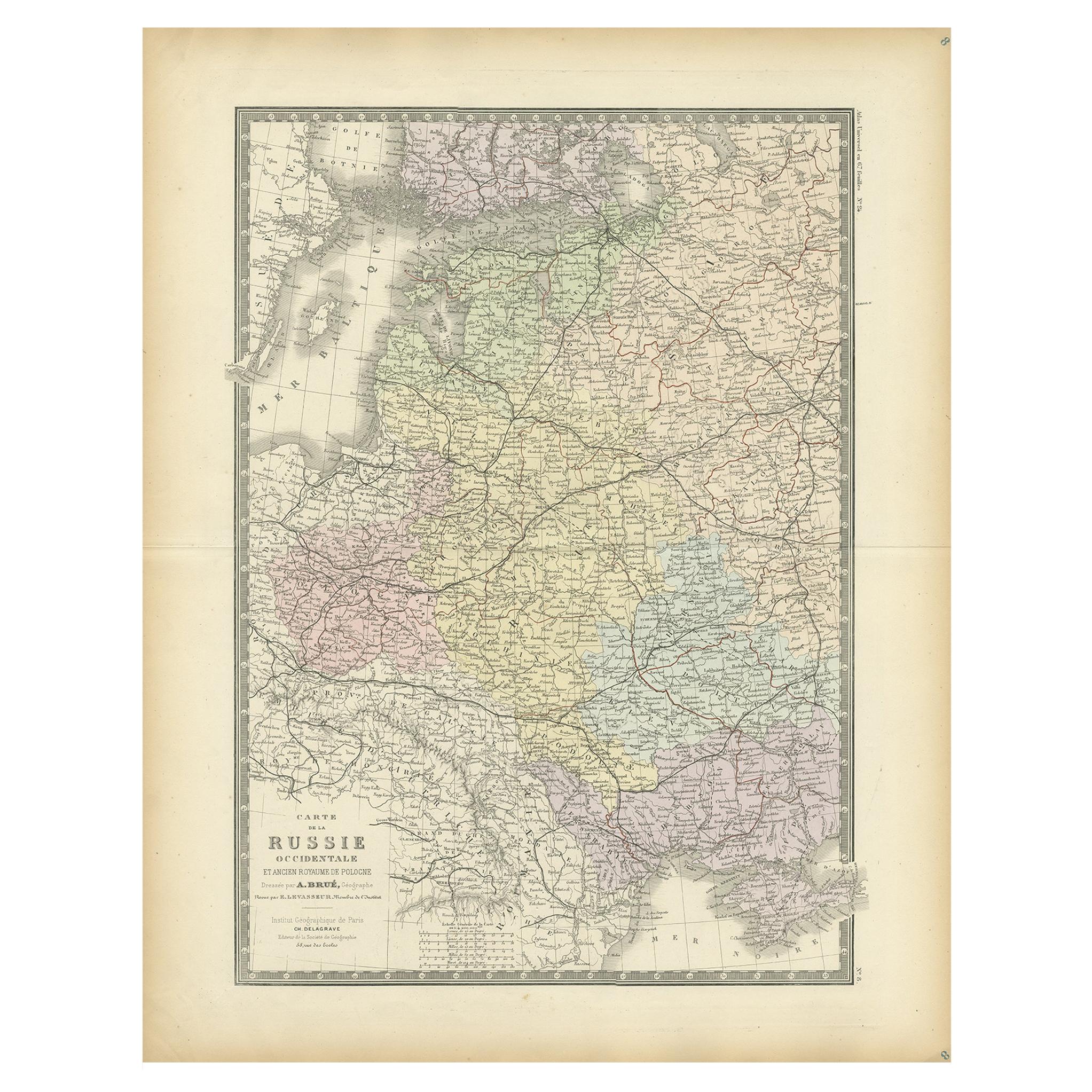 Antique Map of Western Russia by Levasseur, '1875' For Sale