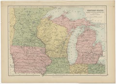 Antique Map of Western States, Michigan, Wisconsin, Iowa by A & C. Black, 1870