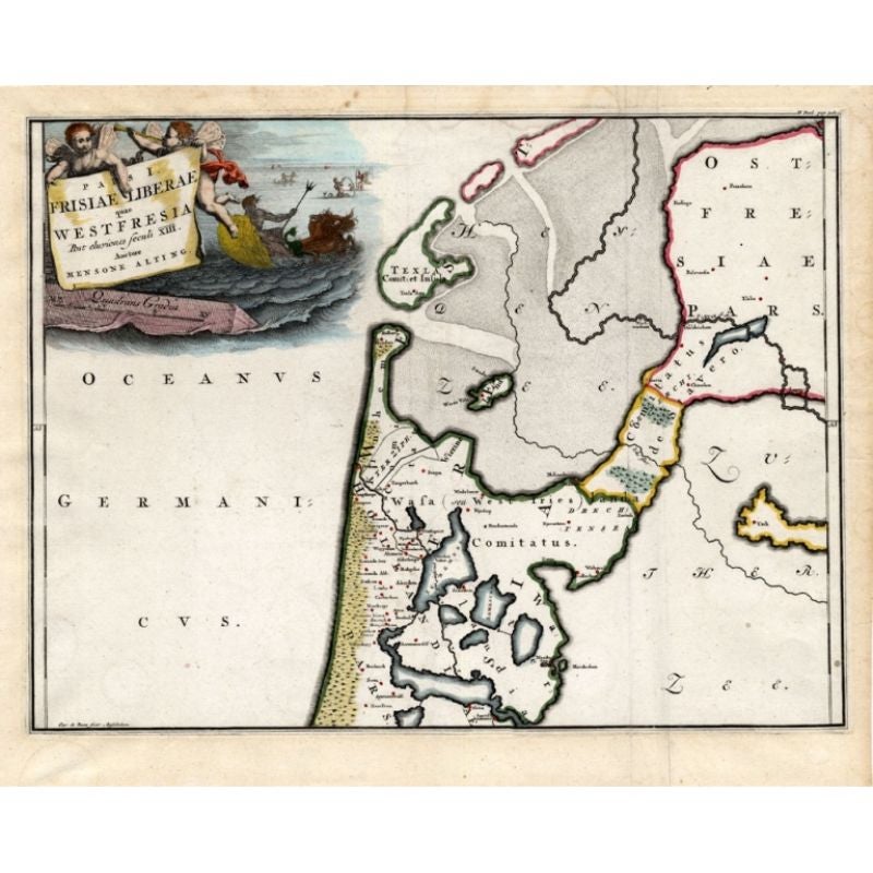 Carte ancienne du Westfriesland dans l'Antiquité par Alting, 1697