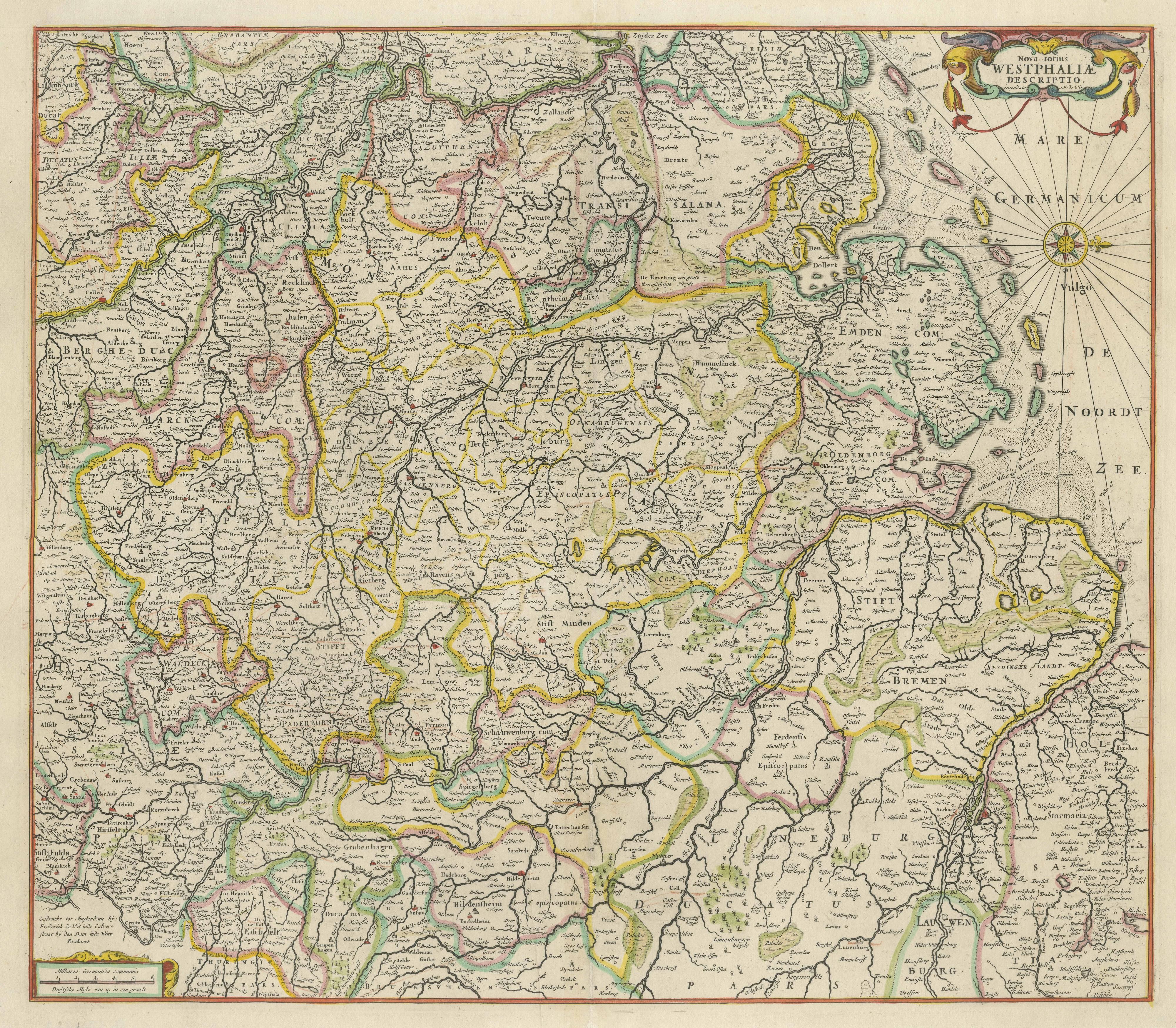 Antike Karte von Westphalia, West Orientation im Zustand „Gut“ im Angebot in Langweer, NL