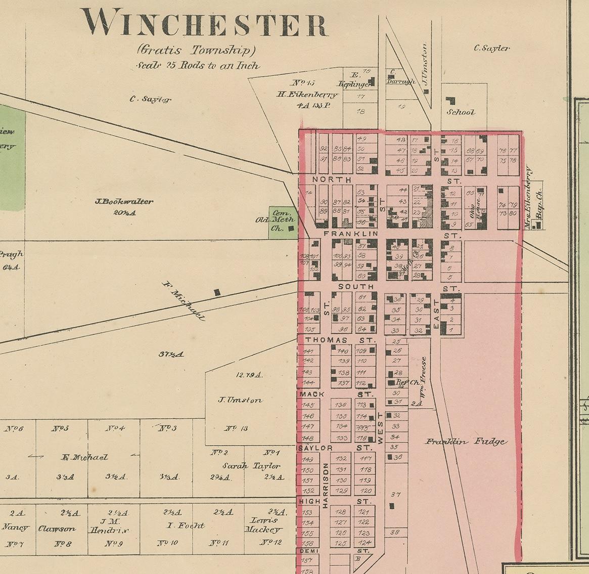 Antique Map of Winchester, Eldorado & Orangeburg, 1871 In Fair Condition For Sale In Langweer, NL