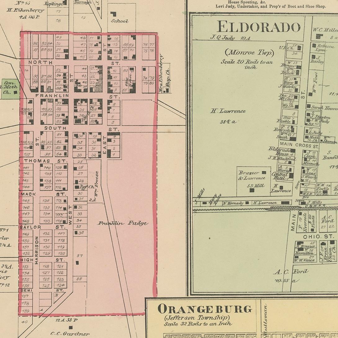 19th Century Antique Map of Winchester, Eldorado & Orangeburg, 1871 For Sale