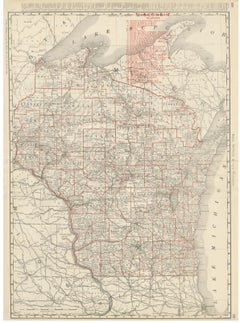 Antique Map of Wisconsin, The Badger State, Rand McNally, 1899
