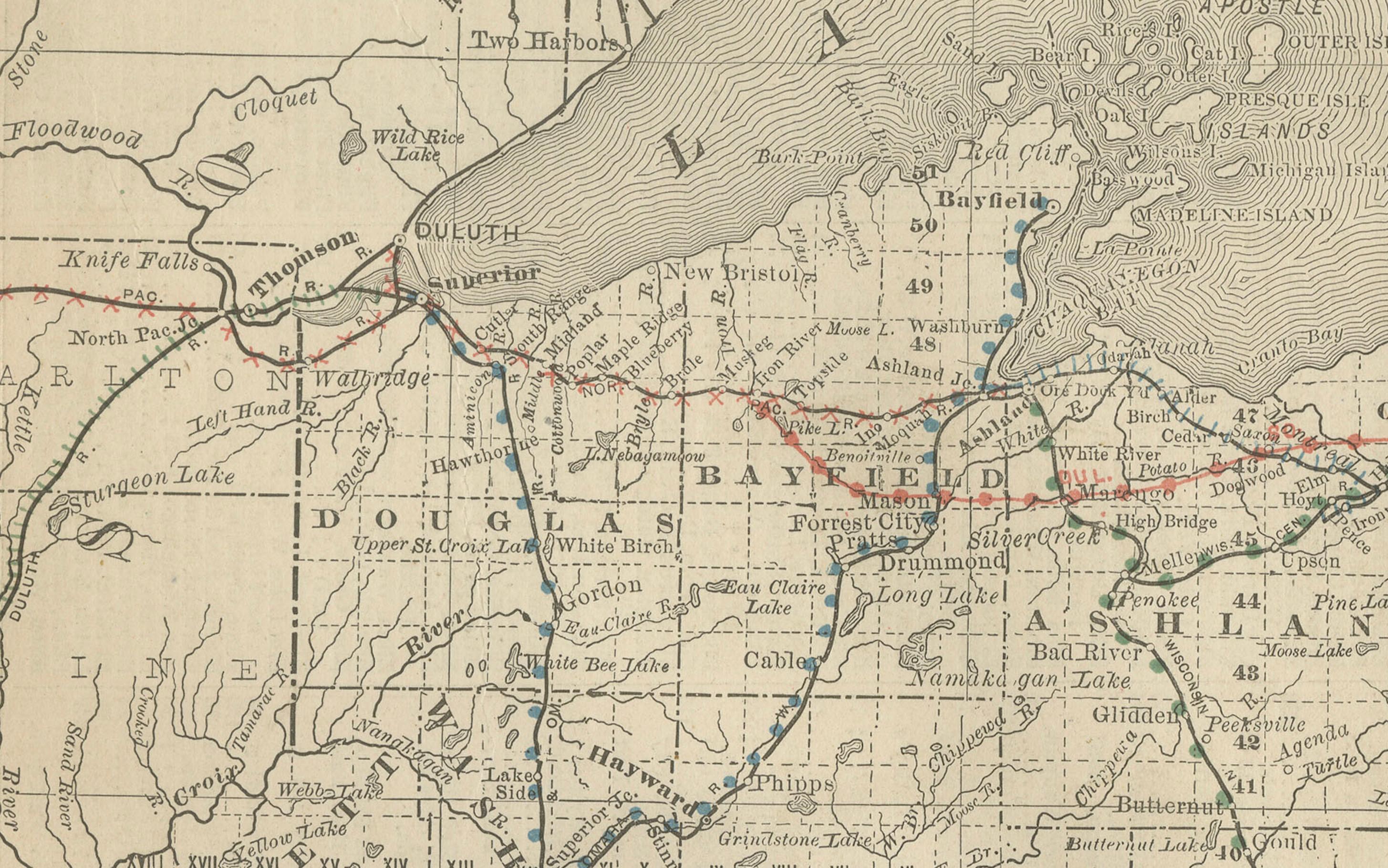 Antique Map of Wisconsin – The Badger State with Railroads & Counties, 1888

This antique engraved map of Wisconsin, published in 1888 by Rand, McNally & Co. in Chicago for their Improved Indexed Business Atlas and Shippers Guide, presents a