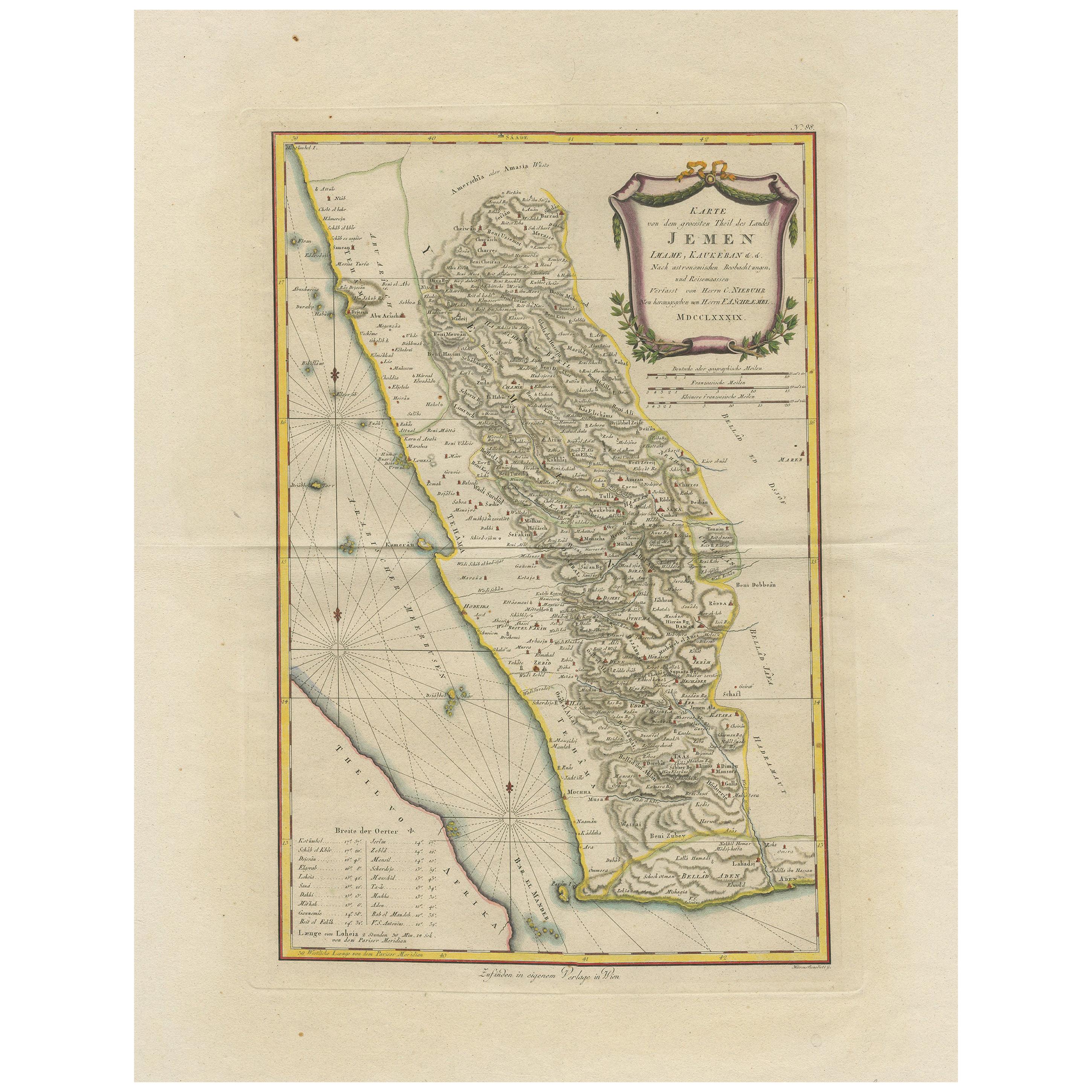 Antique Map of Yemen by Schraembl, 1789 For Sale