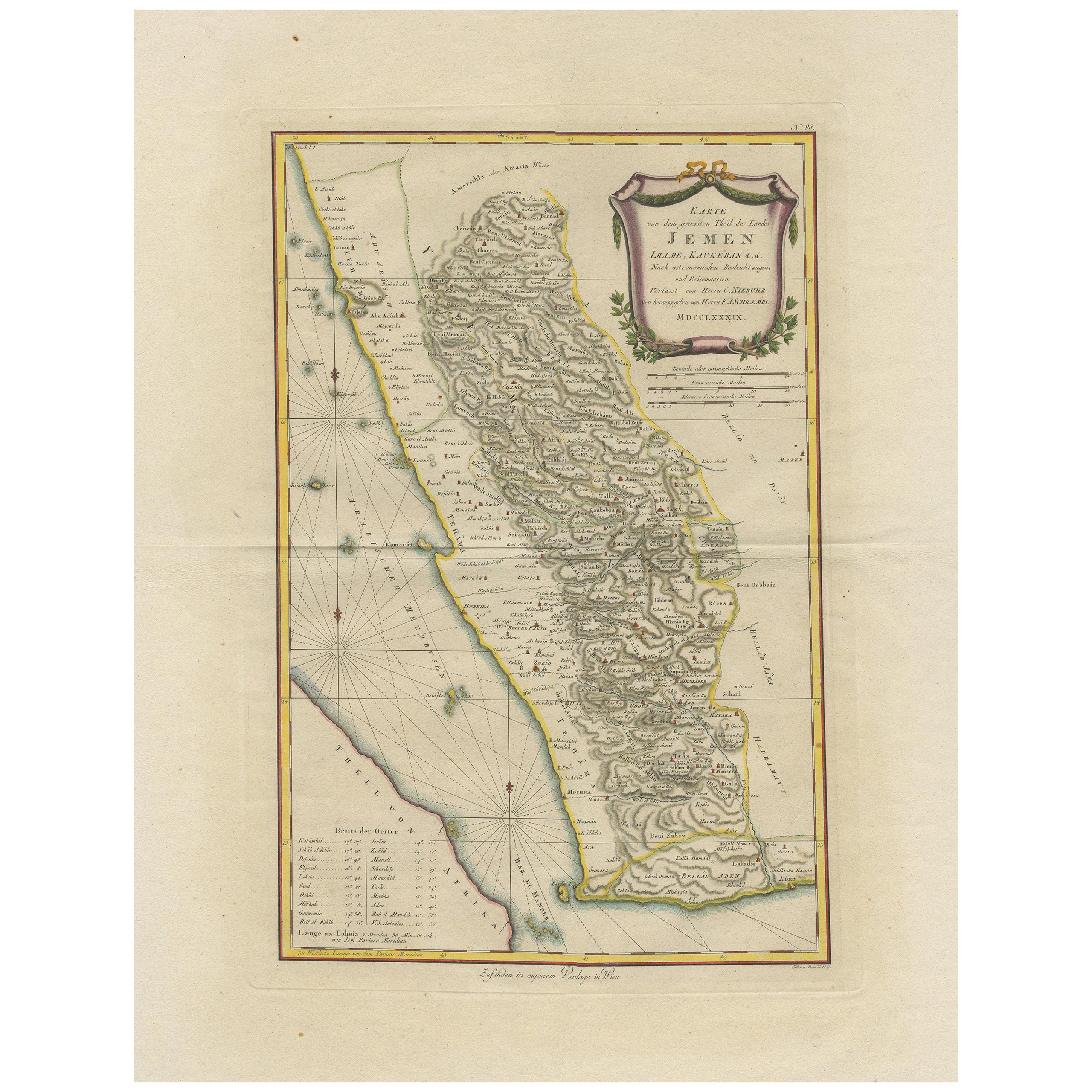 Antique Map of Yemen by Schraembl, 1789