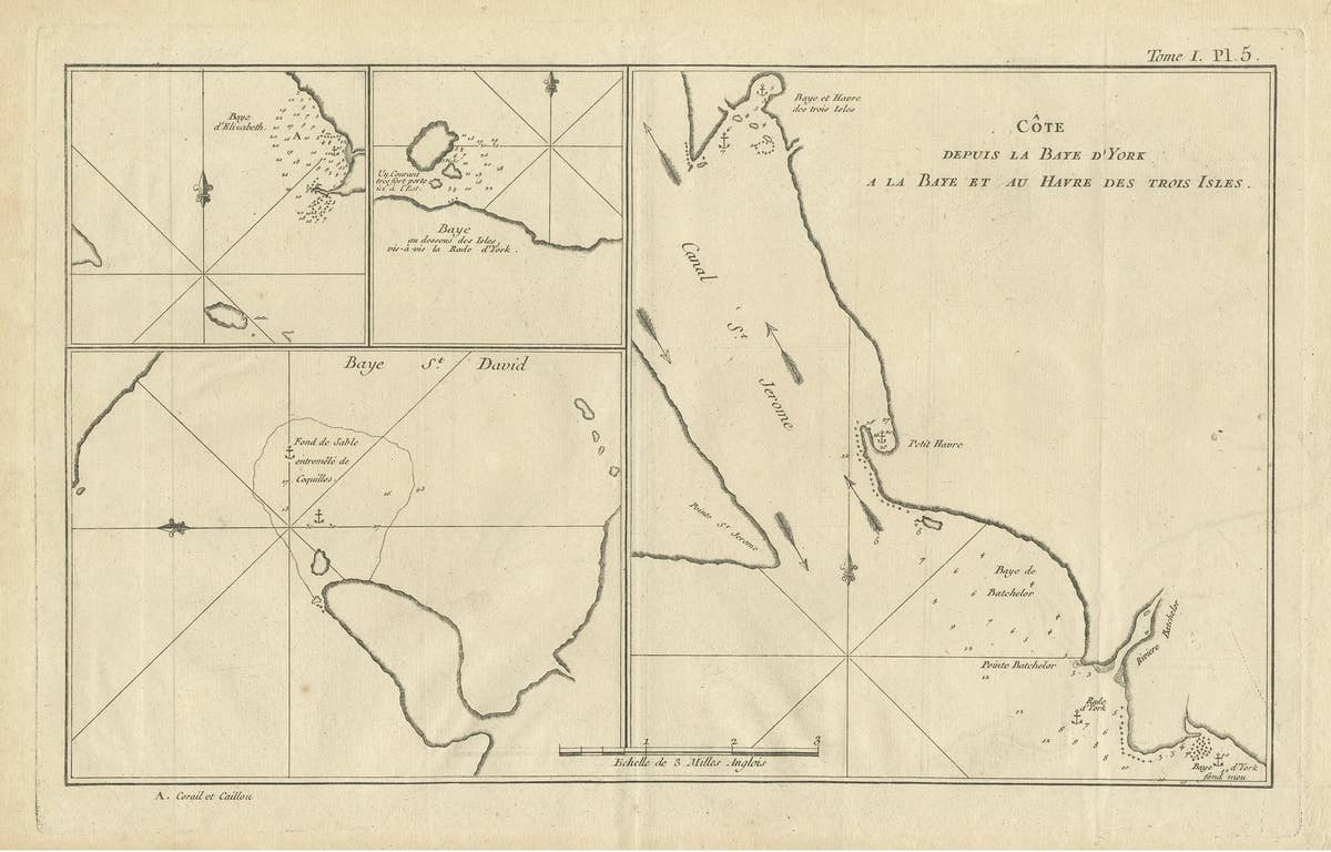 Antique Map of York's Bay, Haven of the Three Islands and Surroundings