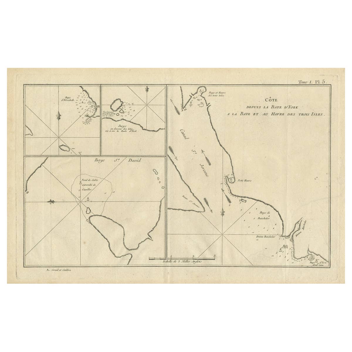 Antique Map of York's Bay, Haven of the Three Islands and Surroundings