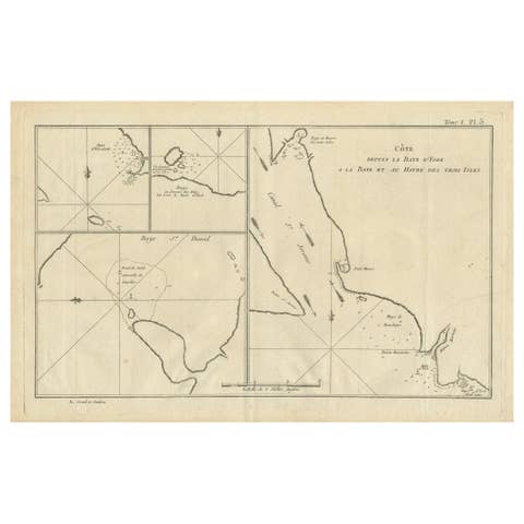 Antique Map of York's Bay, Haven of the Three Islands and Surroundings