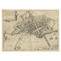 Antike Karte von Zaltbommel in den Niederlanden, von Guicciardini, 1613