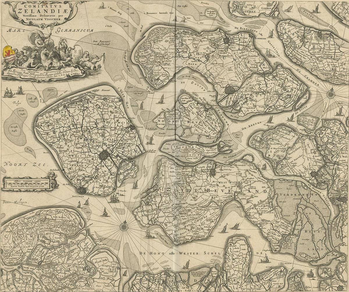 Antique Map of Zeeland 'The Netherlands' by N. Visscher, circa 1690