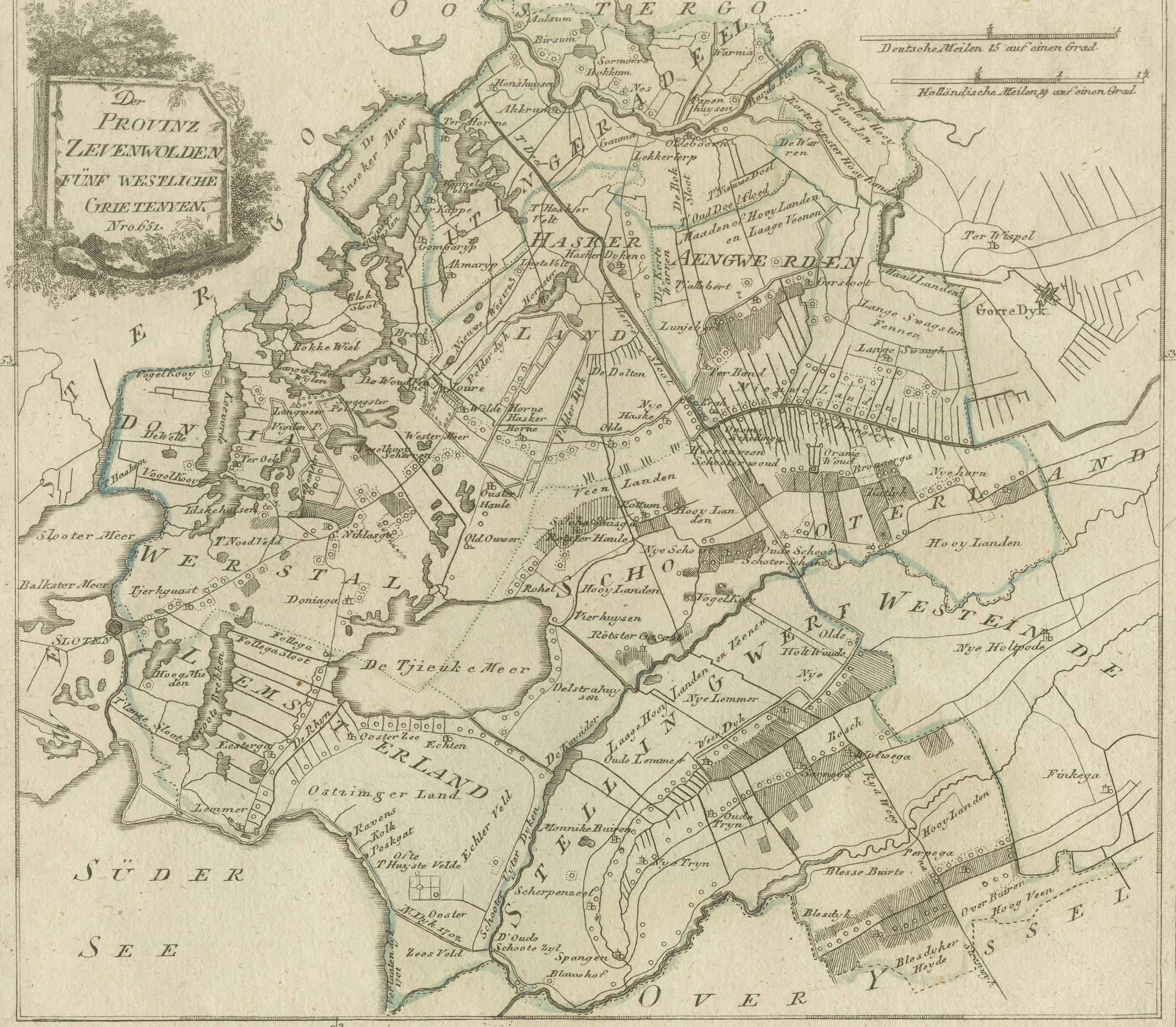 Carte ancienne de Zevenwolden, Friesland par von Reilly, 1791 en vente 1