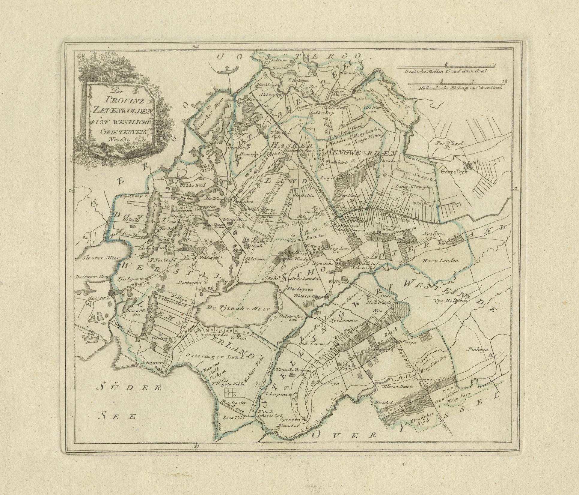 Carte ancienne de Zevenwolden, Friesland par von Reilly, 1791 en vente 2