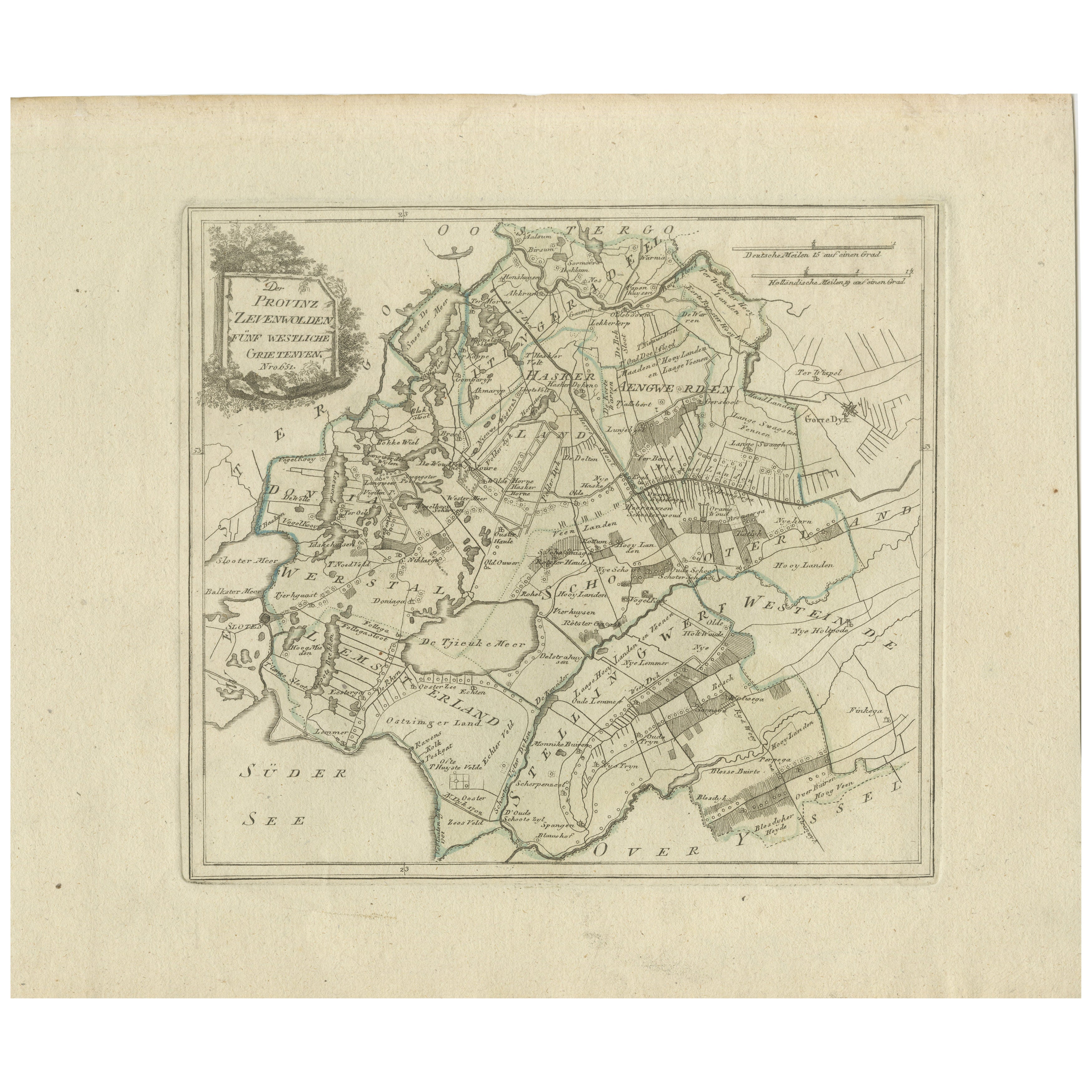 Carte ancienne de Zevenwolden, Friesland par von Reilly, 1791