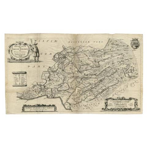 Antique Map of Zevenwouden in Friesland by Schotanus, 1664