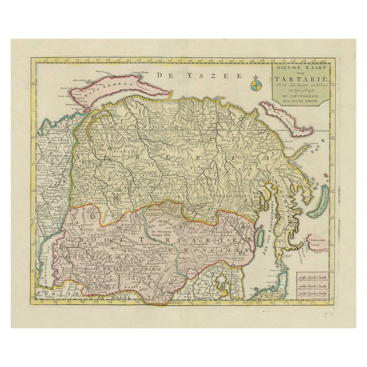 Antique Map op Siberia and Chinese Tartary with original hand coloring, 1732