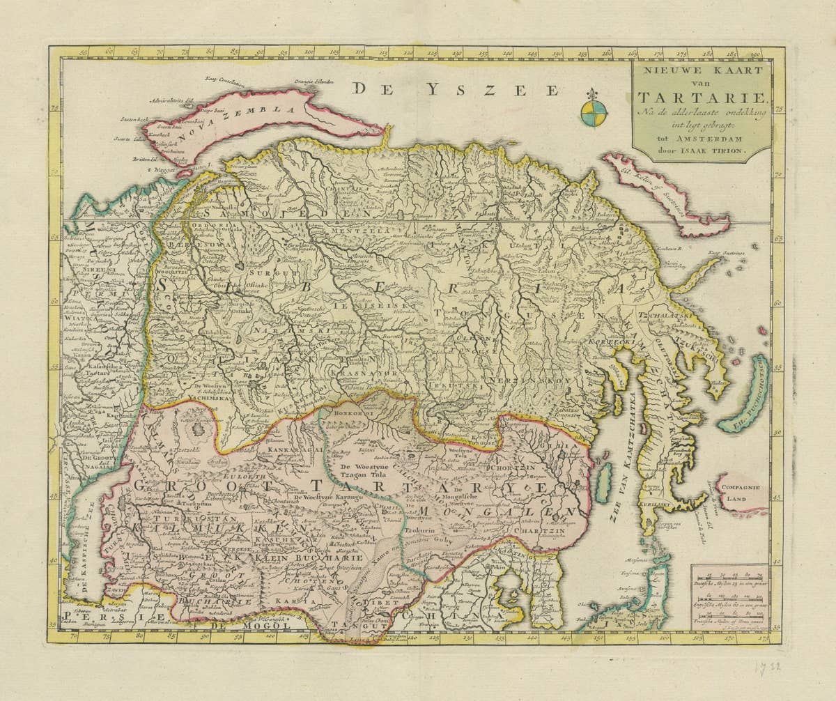 Antique Map op Siberia and Chinese Tartary with original hand coloring, 1732