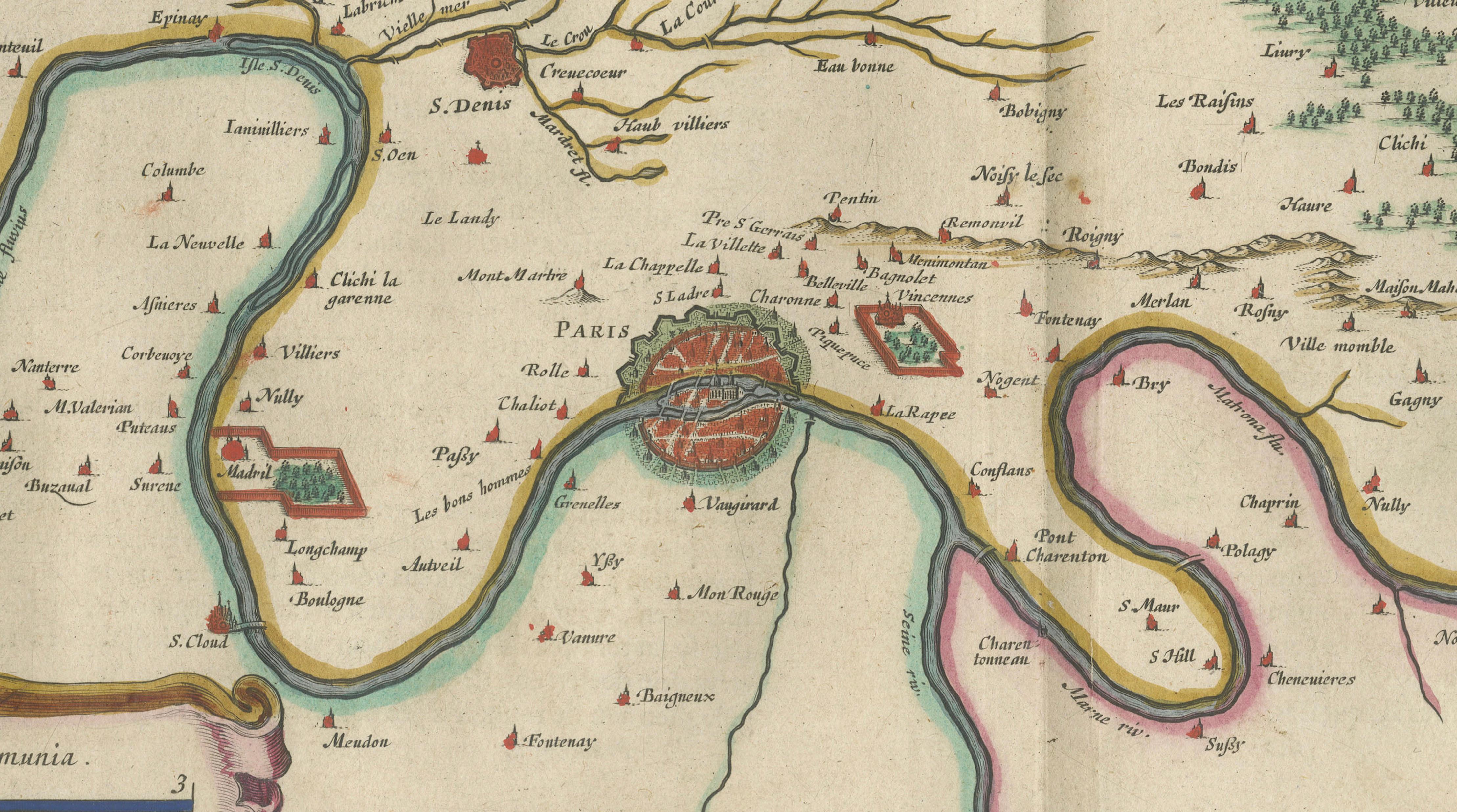 Antique Map Paris & Île-de-France – Blaeu Hand Colored c.1642